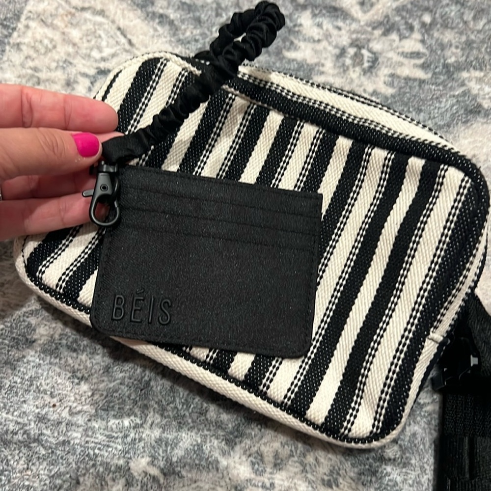 Beis Black and White Striped Crossbody/Belt Bag - Picture 4 of 6
